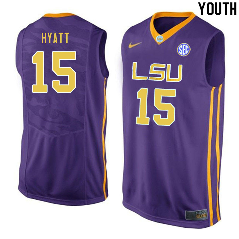 Youth #15 Aundre Hyatt LSU Tigers College Basketball Jerseys Sale-Purple